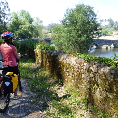 Admiring the view on the Camino Portuguese stage between Porto and Santiago de Compostela