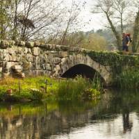 A pilgrim crosses an ancient bridge over the Neiva River in Portugal | Miguel Da Santa