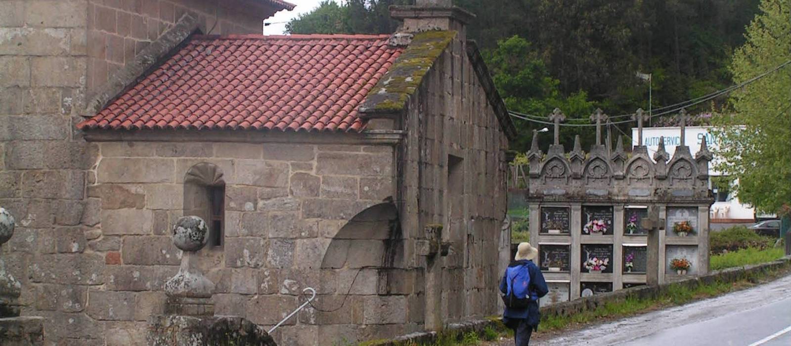 Walking through a quiet village along the Camino in Portugal