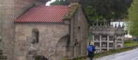 Walking through a quiet village along the Camino in Portugal