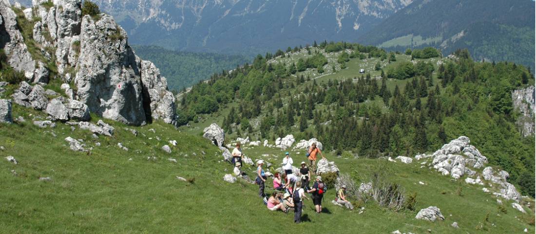 Walkers enjoying the view in the mountains of Romania