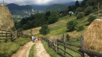 Walkers in Translyvania enroute to Bran Castle