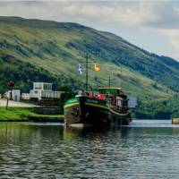 The Ros Crana barge leaving Loch Oich