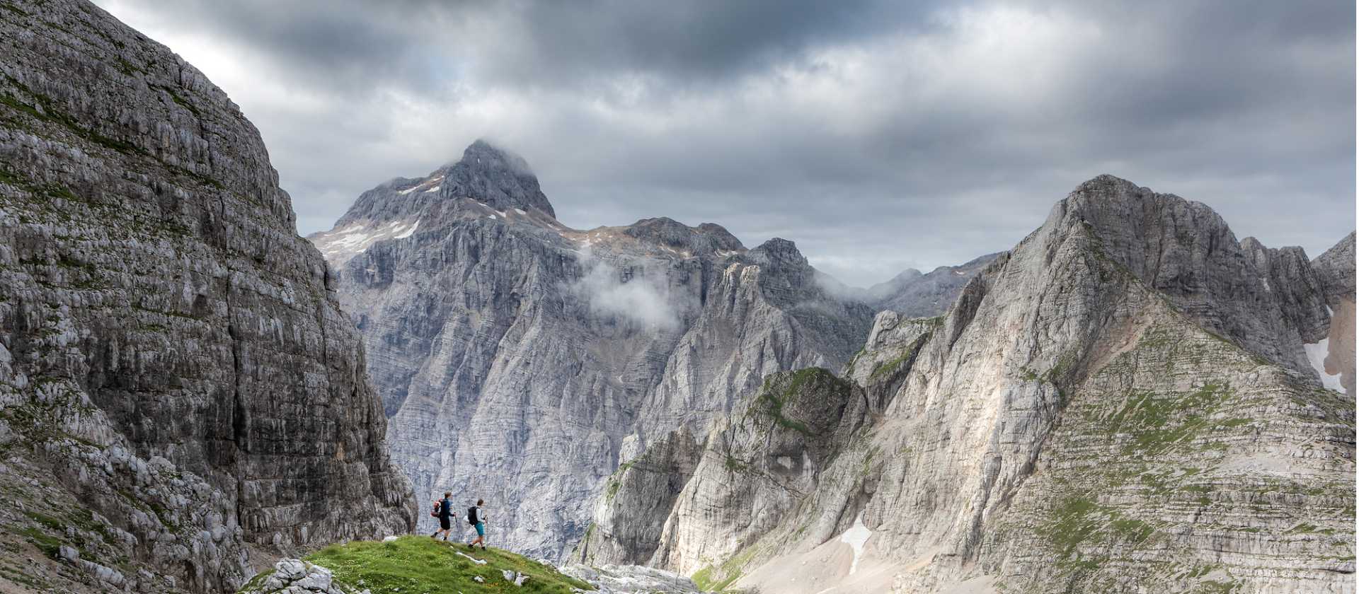 Hiking in the Julian Alps with views towards Triglav