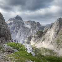 Hiking in the Julian Alps with views towards Triglav