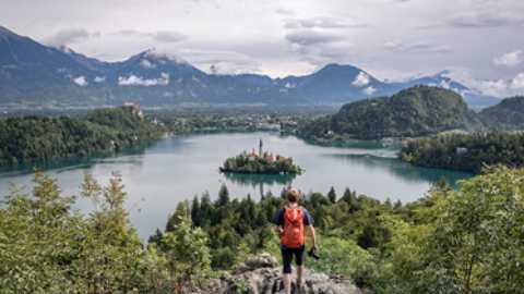 Overlooking gorgeous Lake Bled in Slovenia