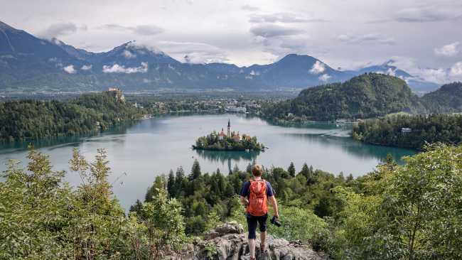 Overlooking gorgeous Lake Bled in Slovenia