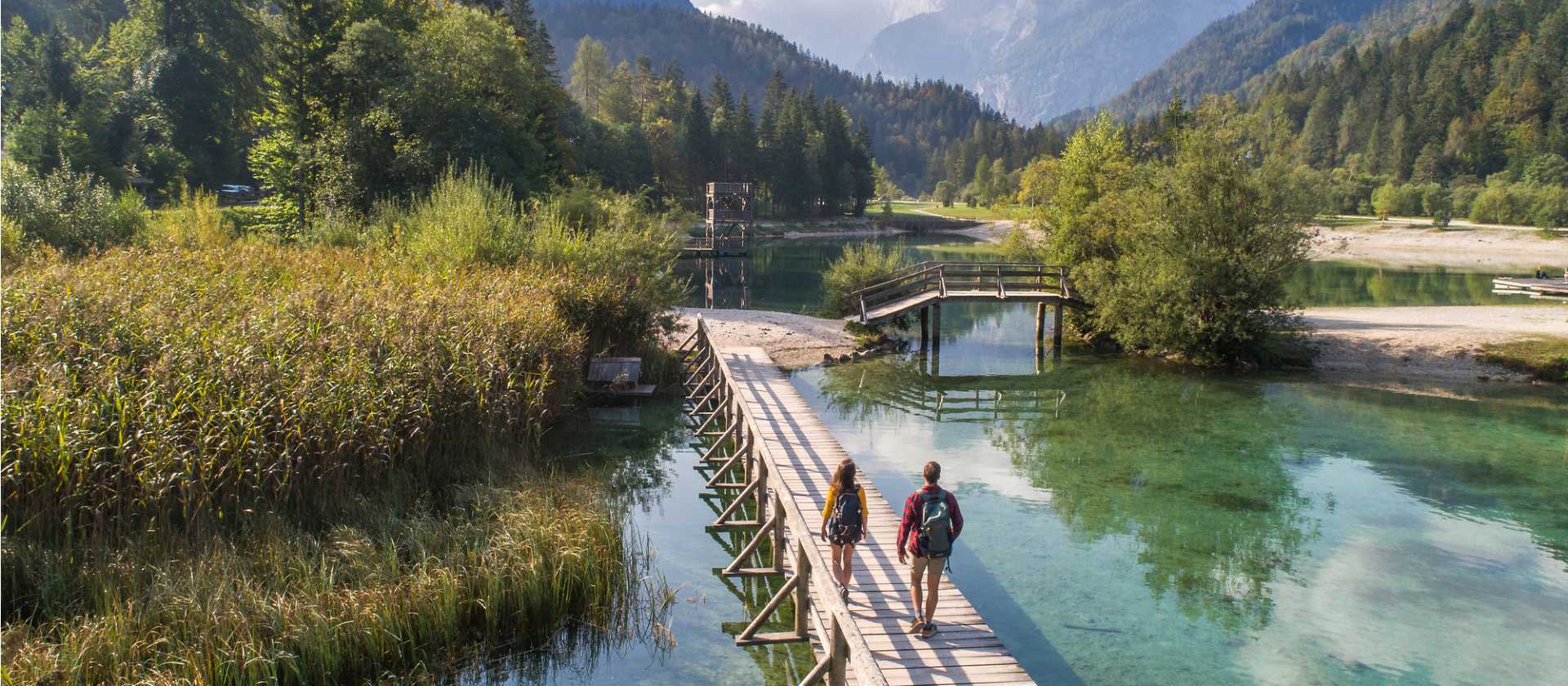 Walking over a picturesque bridge in Slovenia