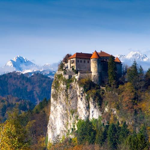 Bled Castle and Triglav in the background