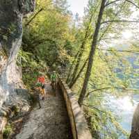 Cyclists lakeside in Slovenia
