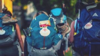 Pilgrims walking on the Camino in Spain