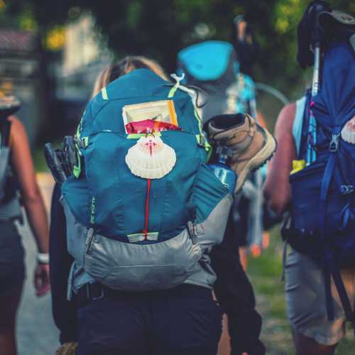 Pilgrims walking on the Camino in Spain