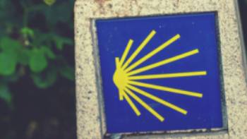 09 hiking boots camino,@timcharody Decorative signage along the Camino