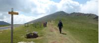 Pilgrim crossing a pass on the Camino de Santiago trail to Roncesvalles |  <i>Gesine Cheung</i>