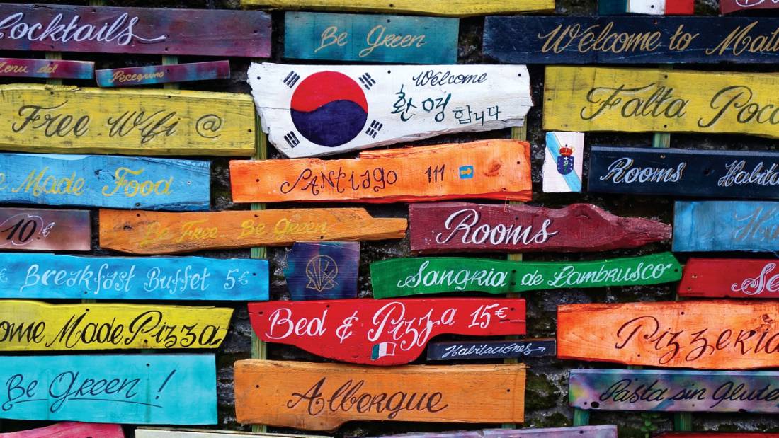 Colourful signs as we leave Portomarin on the Camino Trail |  <i>Edwina Parsons</i>