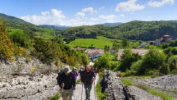 Pilgrims crossing the Pyrenees near Roncesvalles