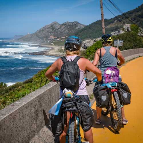 Cycling along the coast on the Camino Portuguese.
