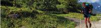 Hiker on Compostela Trail in Cantabria region, Spain