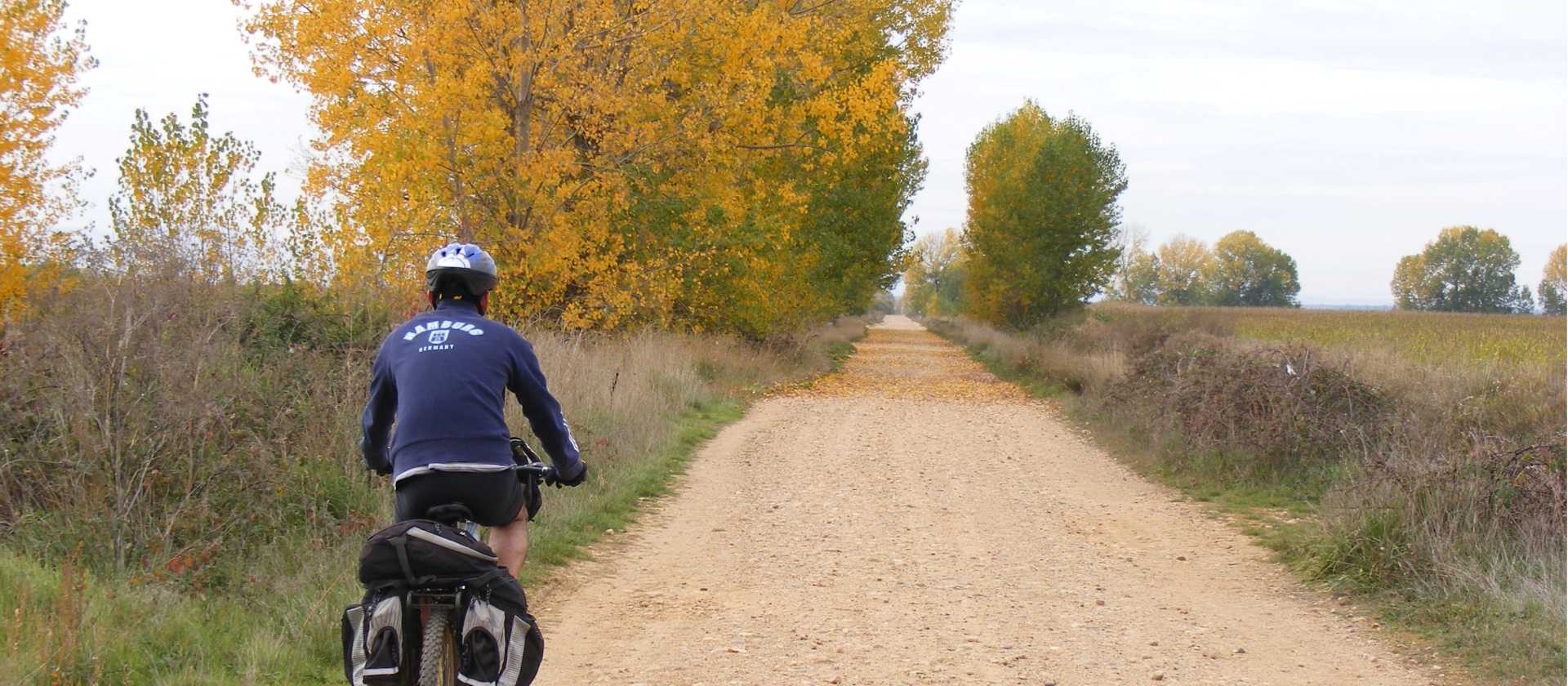 Cycling the clear paths near Leon on the Camino
