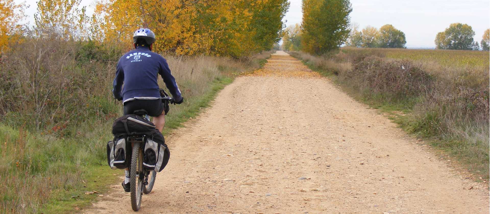 Cycling the clear paths near Leon on the Camino
