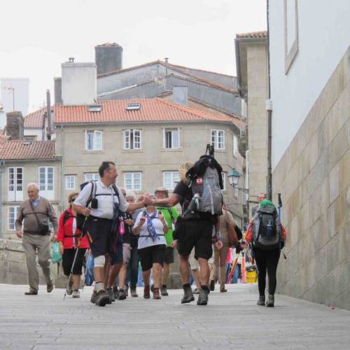 Pilgrims arriving into Santiago