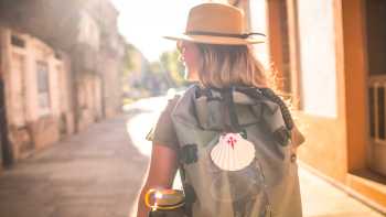 Walking through historic town on the Portugese Camino