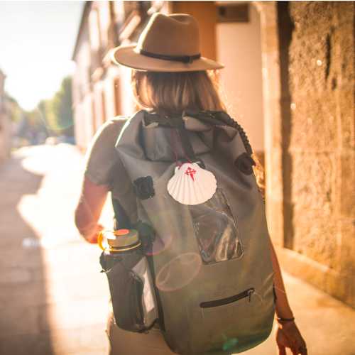 Walking through historic town on the Portugese Camino