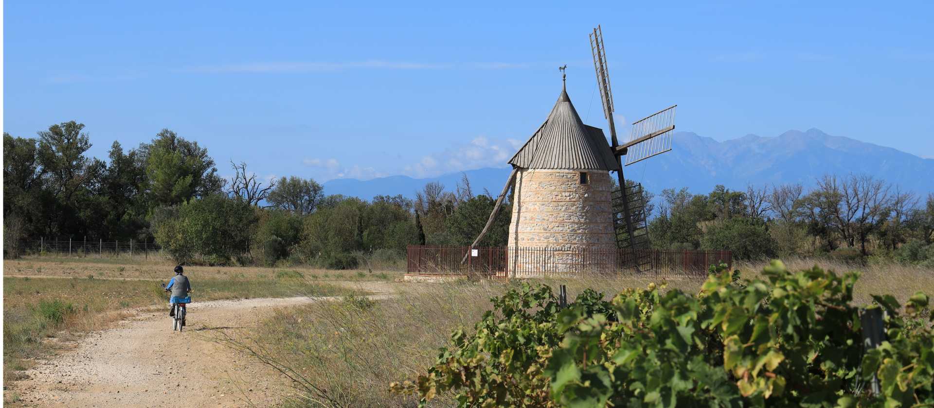 Cycle by windmills in Catalonia