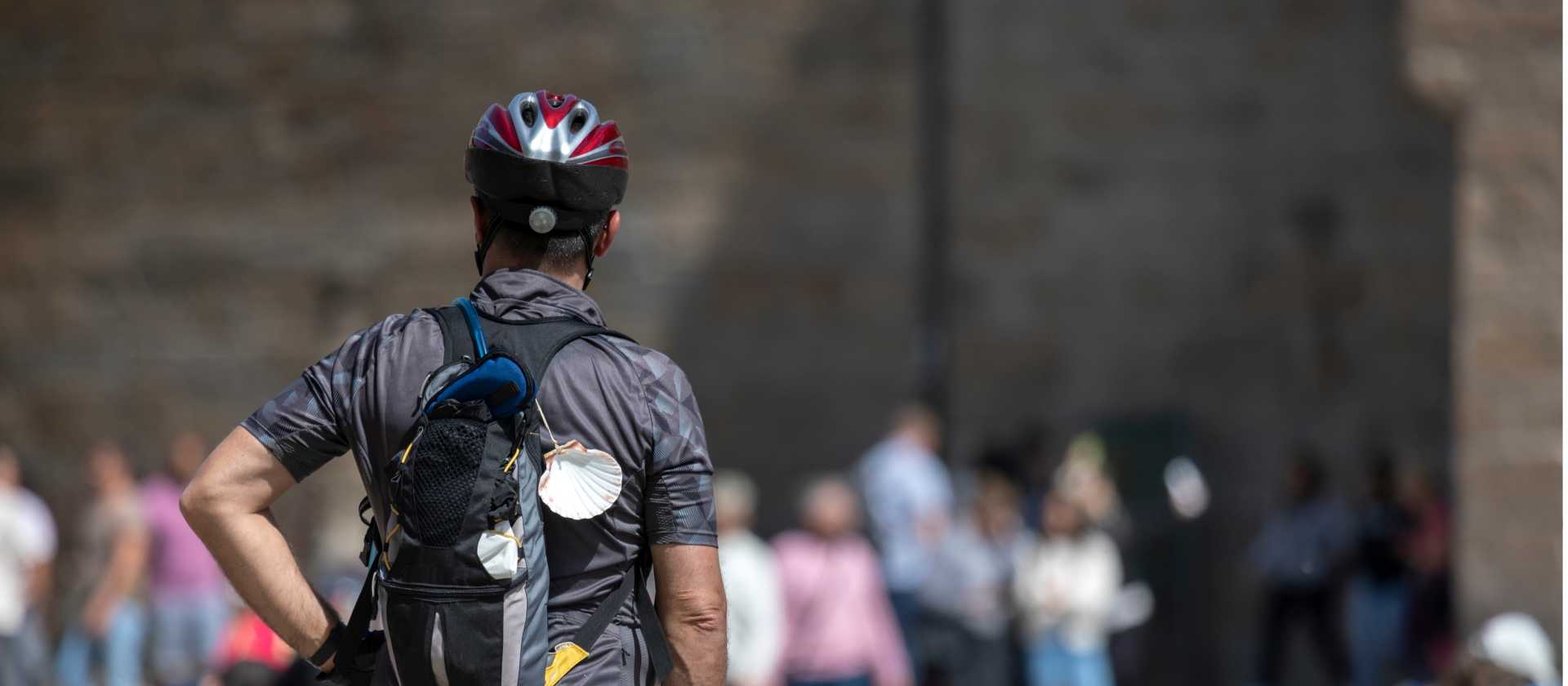 Cyclist finishing the Camino de Santiago