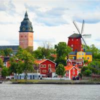 The colourful cityscape from Mälaren lake in Sweden