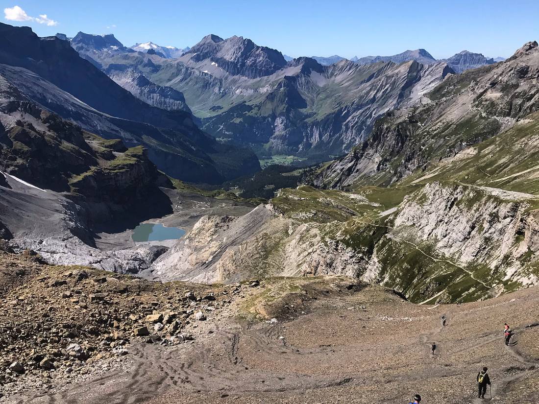 Hiking down off the Hohturli Pass |  <i>Nicola Croom</i>