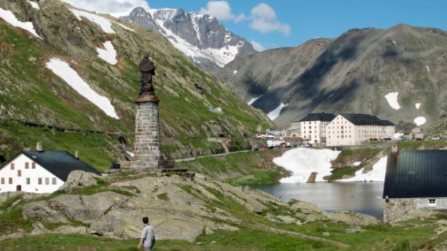 The iconic St Bernard Pass marking the border between Switzerland and Italy | Kate Baker