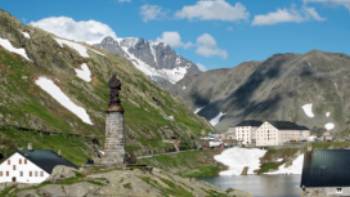 The iconic St Bernard Pass marking the border between Switzerland and Italy