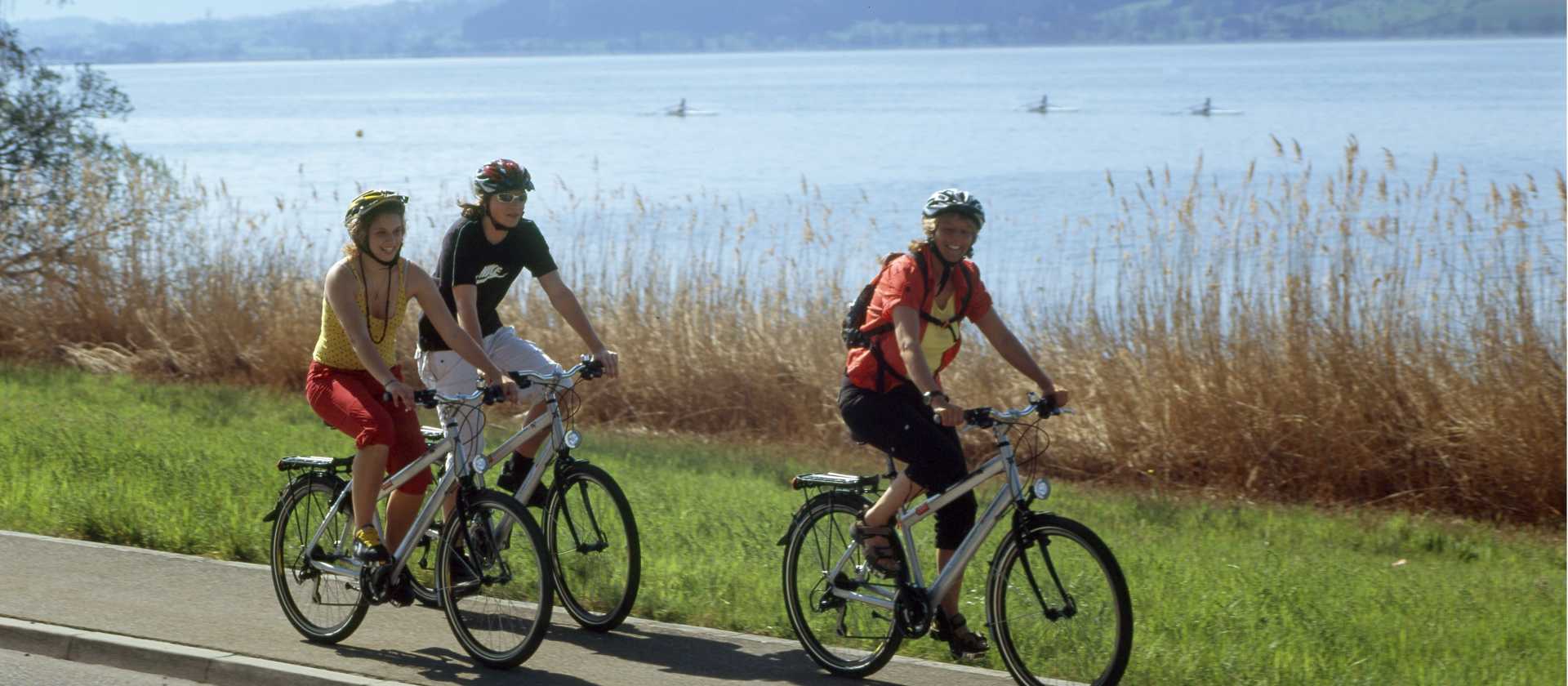 Cycling along the lake in middle Switzerland