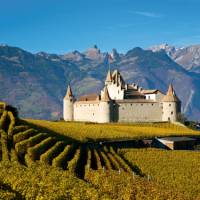 Stunning scenery and Aigle Castle along the Via Francigena in Switzerland