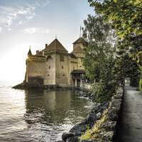 Chillon Castle on Lake Geneva, passed on the Via Francigena to Italy