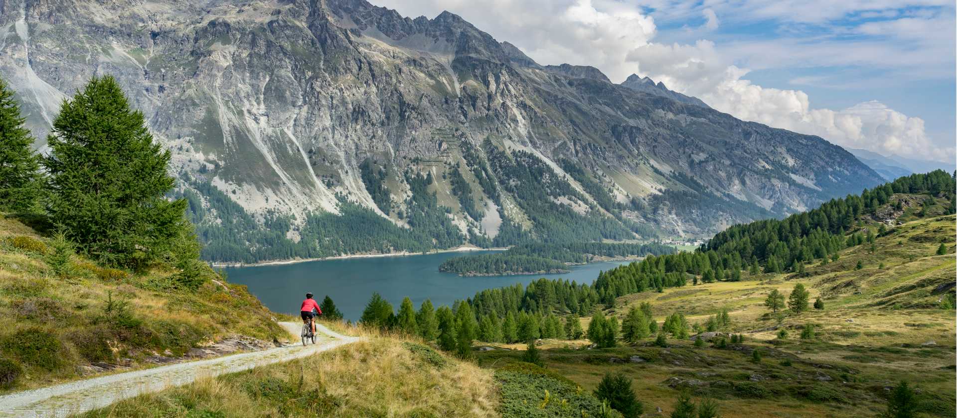 Pedalling towards a picturesque lake in Switzerland