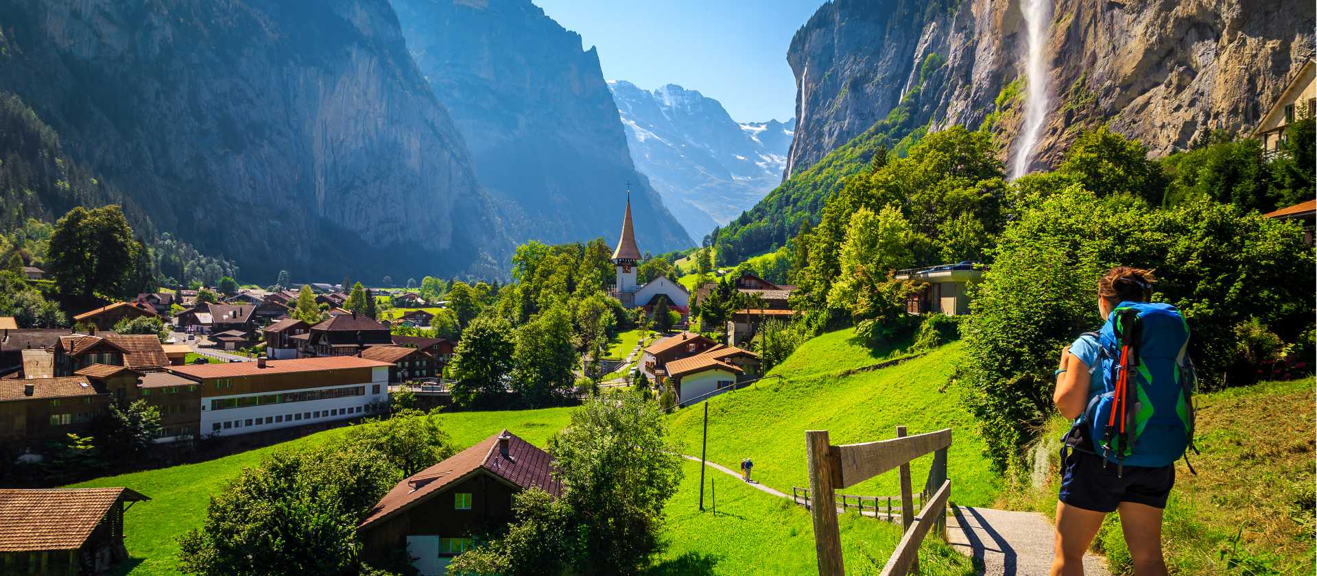 Hiking into Lauterbrunnen village, Switzerland