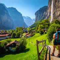 Hiking into Lauterbrunnen village, Switzerland