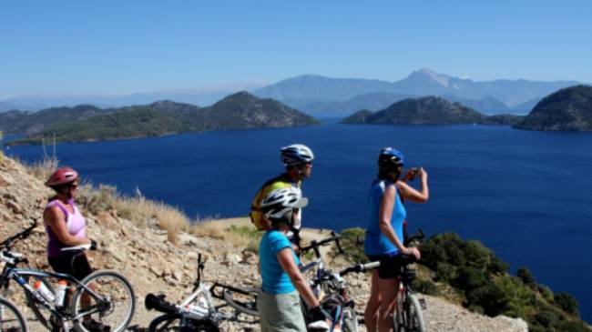 Cyclists take in the impressive scenes along the Lycian Coast
