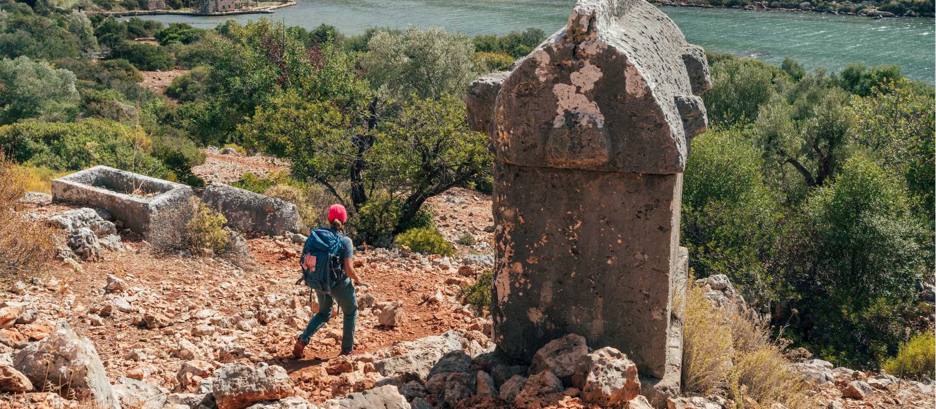 Walk past stone sarcophagus on the Lycian Way