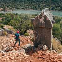 Walk past stone sarcophagus on the Lycian Way