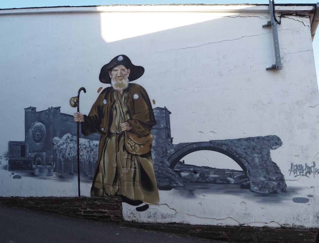 Pilgrim street art in Portomarin |  <i>Sue Finn</i>