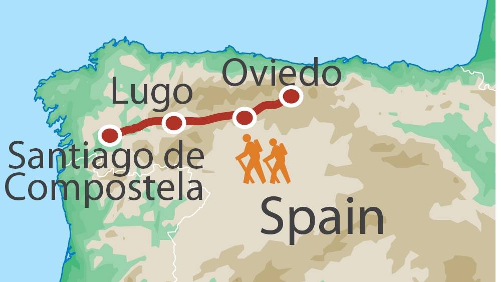 Map for Pilgrims trail to Santiago trip