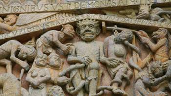 Way of St James Compostela France,John Millen 'Hell', The last Judgement, St.Foy, Conques