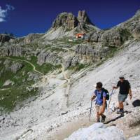 Traversing across the side of Mount Paternkofel