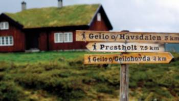 Traditional turf rooved house above Geilo