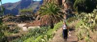 A hiker walking through Benchijigua in Gomera