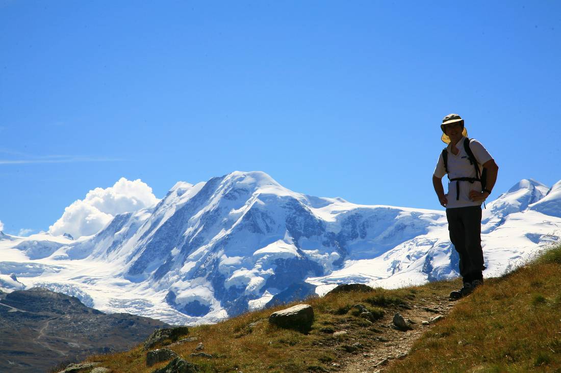 The peaks of Liskamm & Monte Rosa as seen on our walking holiday in the Alps |  <i>John Millen</i>