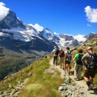 Walking in the Alps with the iconic Matterhorn in the distance